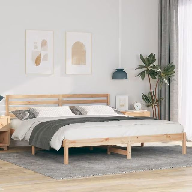 Berkfield Home Solid Pine Wood Bed with Headboard in Brown, 200 x 200 cm – 1