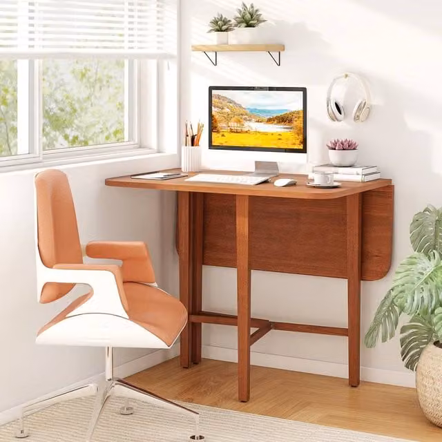Costway Extendable Wooden Dining Table with Butterfly Drop Leaf in Brown – 1