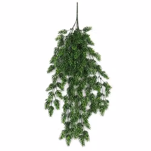 Leaf Green Artificial Hanging Clustered Fern Plant, UV and Fire Resistant, 128 cm