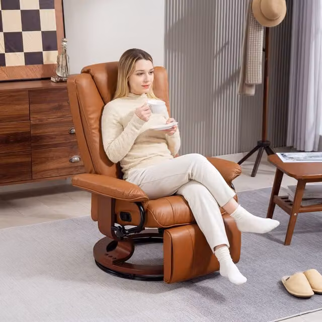 HOMCOM Brown PU Leather Reclining Armchair with Footrest for your Living Room – 1