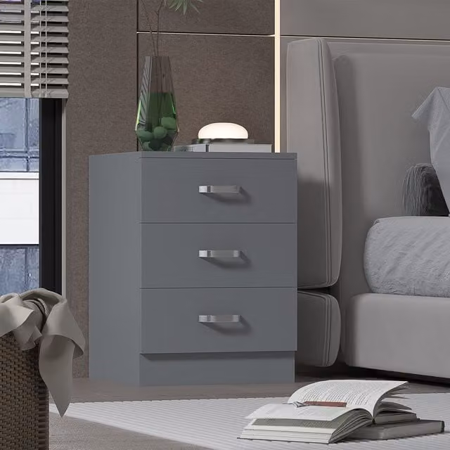 FWStyle Modern 3 Drawer Chest of Drawers with Matt Finish in Grey