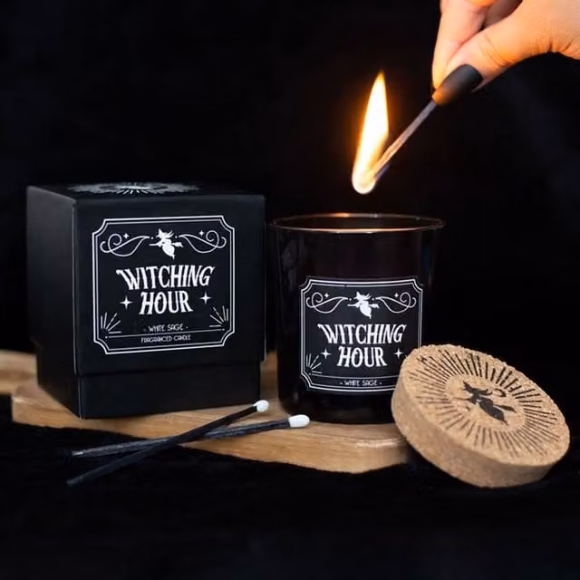 Uniqueful Witching Hour White Sage Pillar Candle in Black