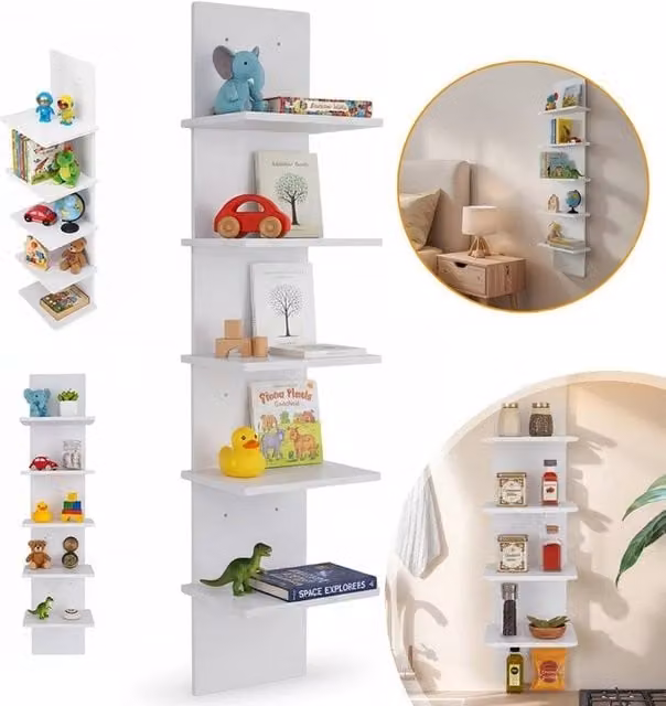 KORVIXA White Lacquered Floating Corner Wall Shelf