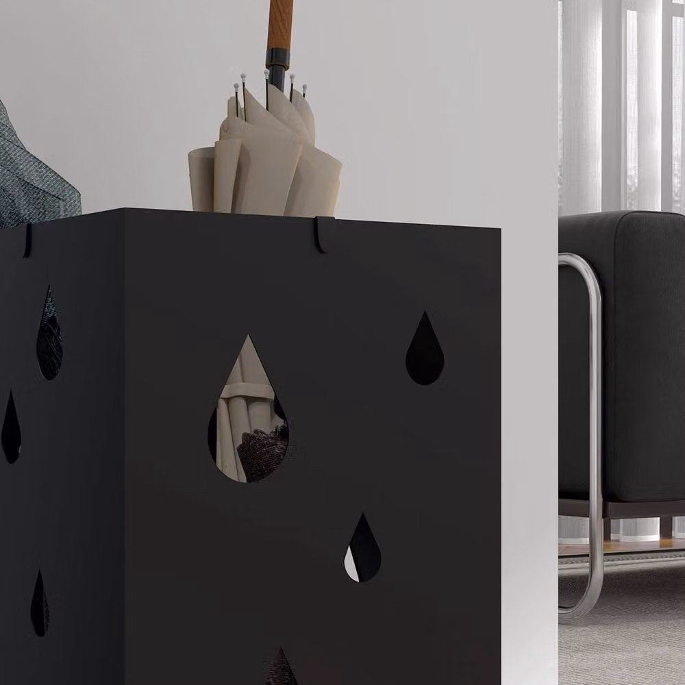 STILVORA Black Metal Umbrella Stand with 4 Hooks and Removable Tray – 8