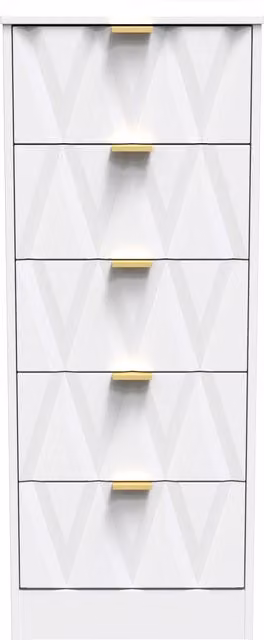 Ready Assembled 2 U Washington 5 Drawer Tall Bedside Cabinet in White Glossy Finish