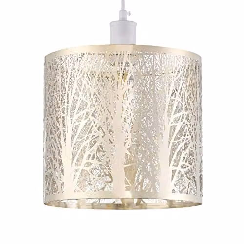 Happy Homewares Brushed Gold Metal Forest Design Ceiling Pendant Shade