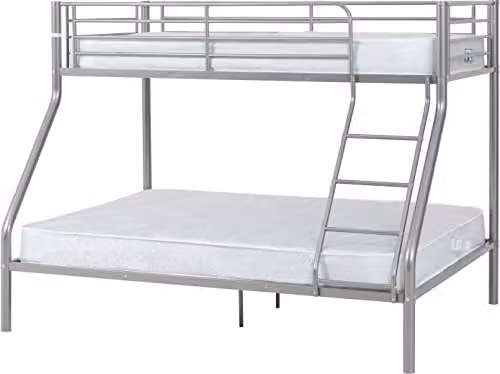Seconique Tandi Silver Metal Triple Bunk Bed Frame with 3ft Single and 4ft6 Double Bed H: 154 cm, W: 147 cm, D: 200 cm – 1