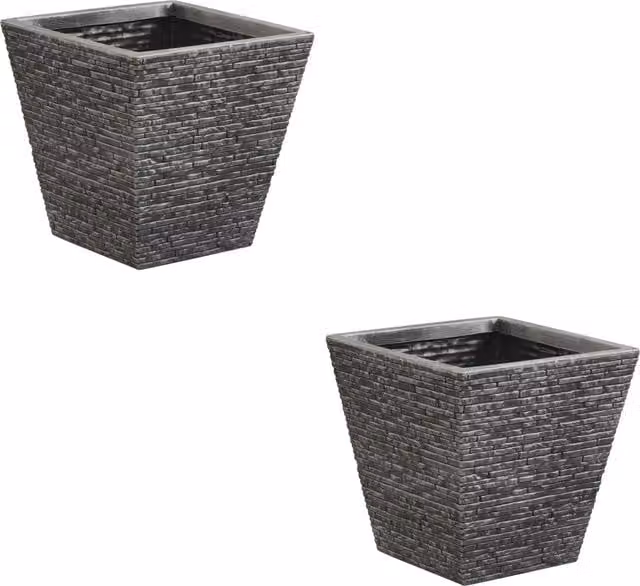 Shop4allsorts Small Brick Effect Flared Planter in Grey and Black Plastic