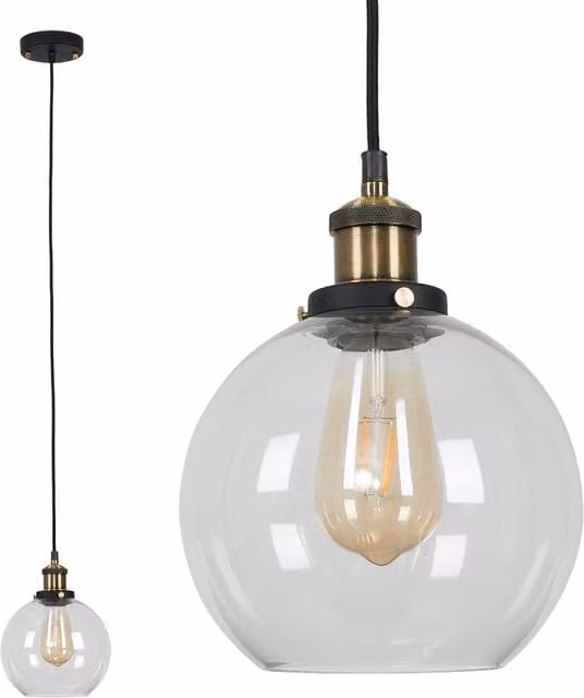 ValueLights Industrial Sphere Pendant Ceiling Light in Black and Gold/Brass with Transparent Glass