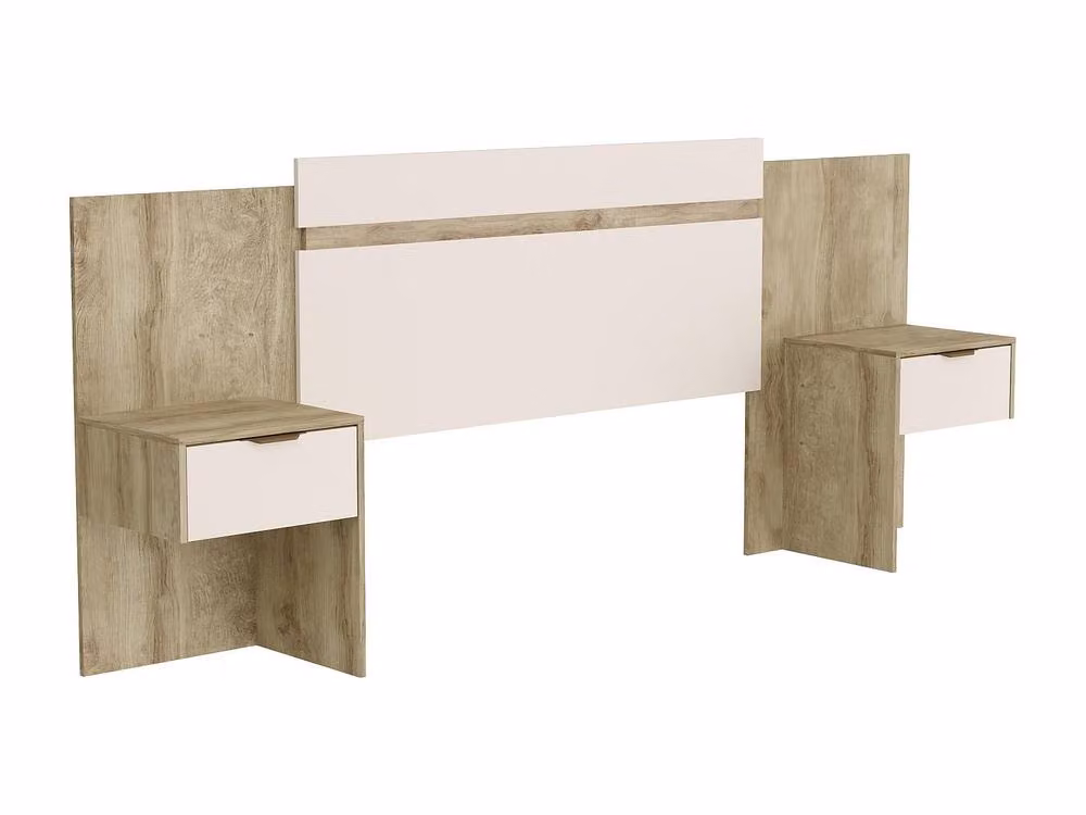 Vente-unique Extendable Double Headboard with Integrated Nightstands in Light Oak and Natural Finish – 2