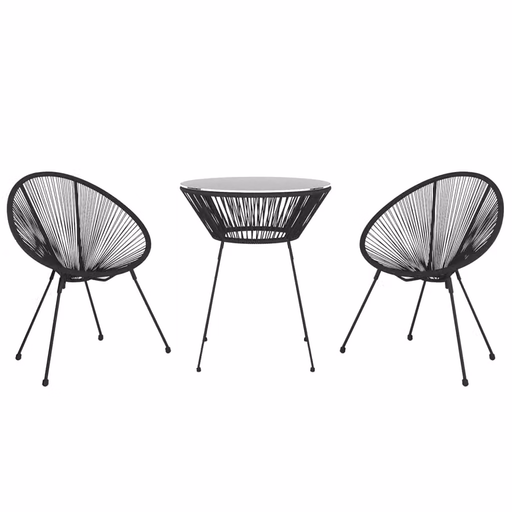Berkfield Home 3 Piece Modern Outdoor Dining Set in Black PVC Rattan with Glass and Metal Details – 2