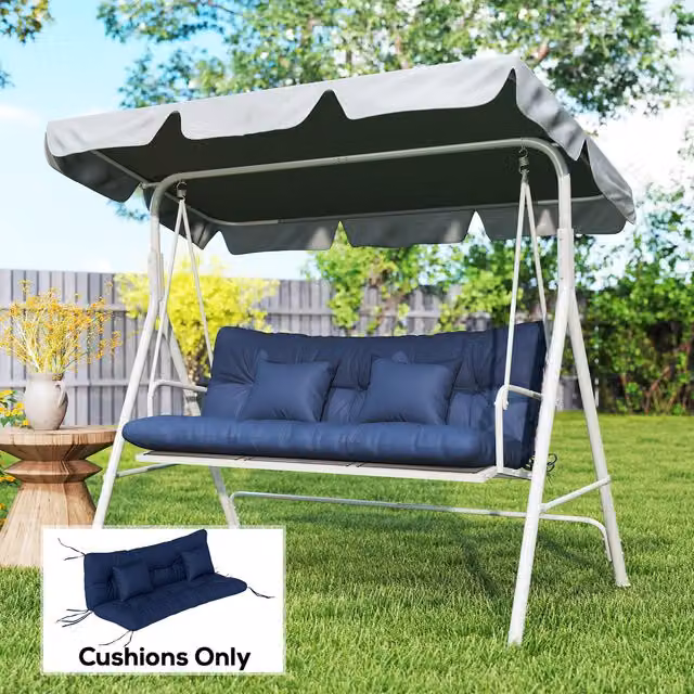 Outsunny Blue Outdoor Cushion Set with 1 Seat Cushion, 1 Back Cushion and 2 Pillows and Ties