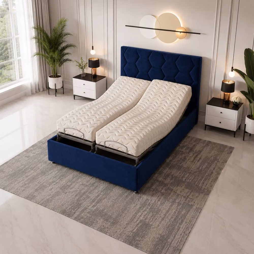 Paradise Beds Ltd Luxury Madrid Mobility Bed with Foam Mattress and Headboard in Blue Velvet, W/D/H: 140 x 200 cm – 5