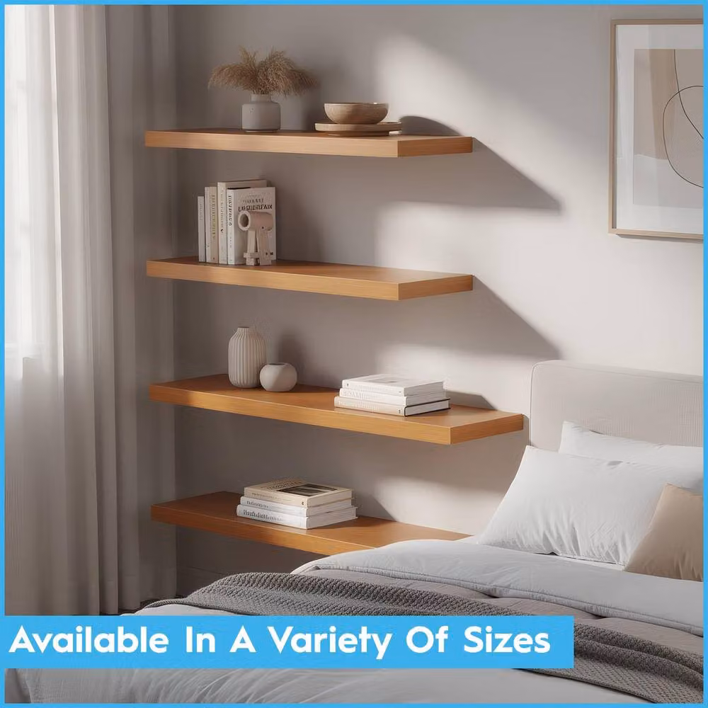 Harbour Housewares Set of 6 Modern Wall Mounted Floating Shelves in Brown, Width: 100 cm – 5