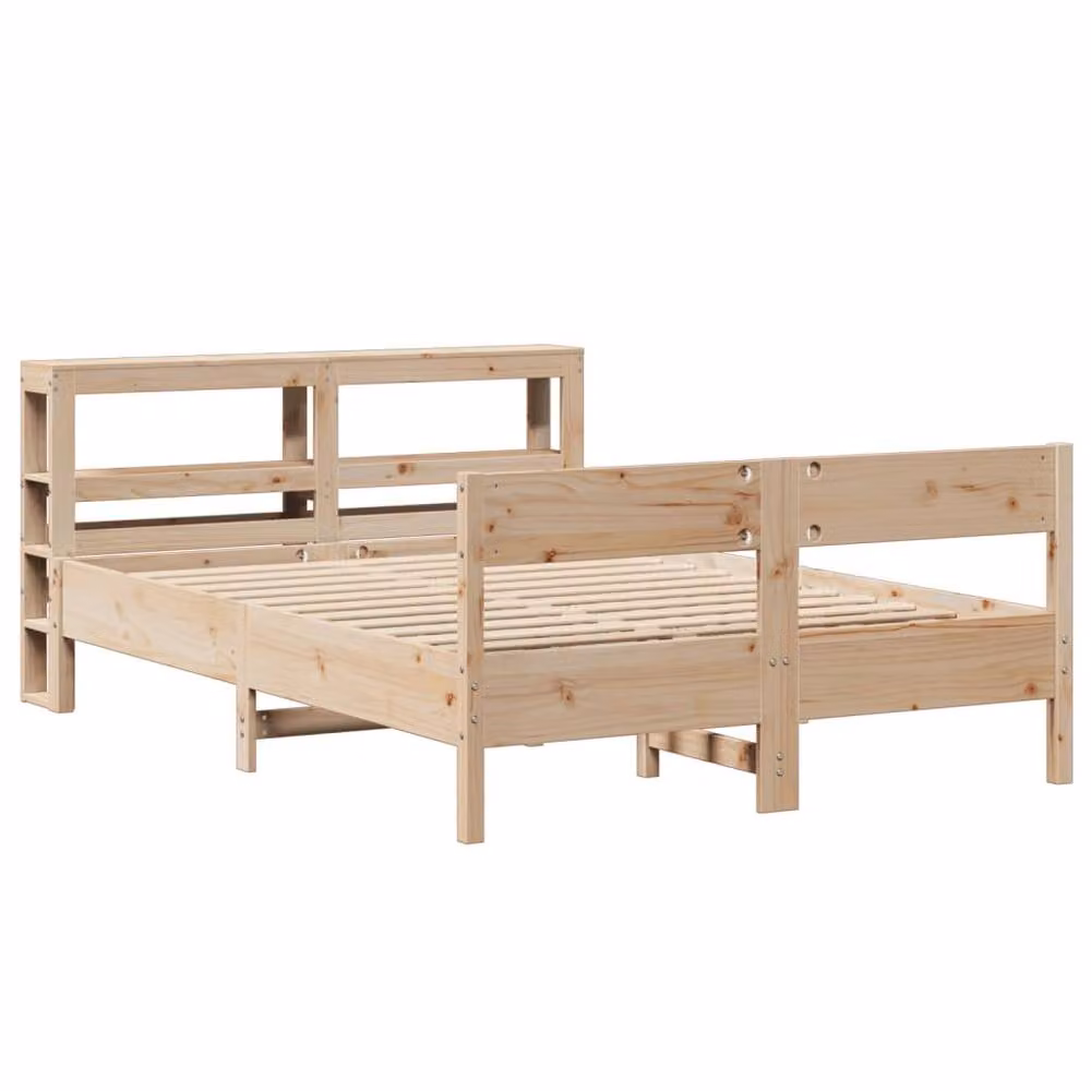 Berkfield Home Small Double Bed Frame in Natural Solid Pine with Side Compartments, W/D/H: 120 x 200 cm – 2