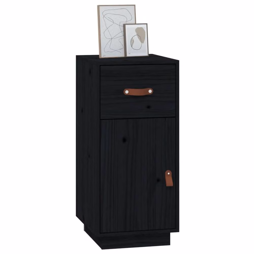 Berkfield Home Black Solid Wood Pine Sideboard, W/D/H: 34 x 40 x 75 cm – 3