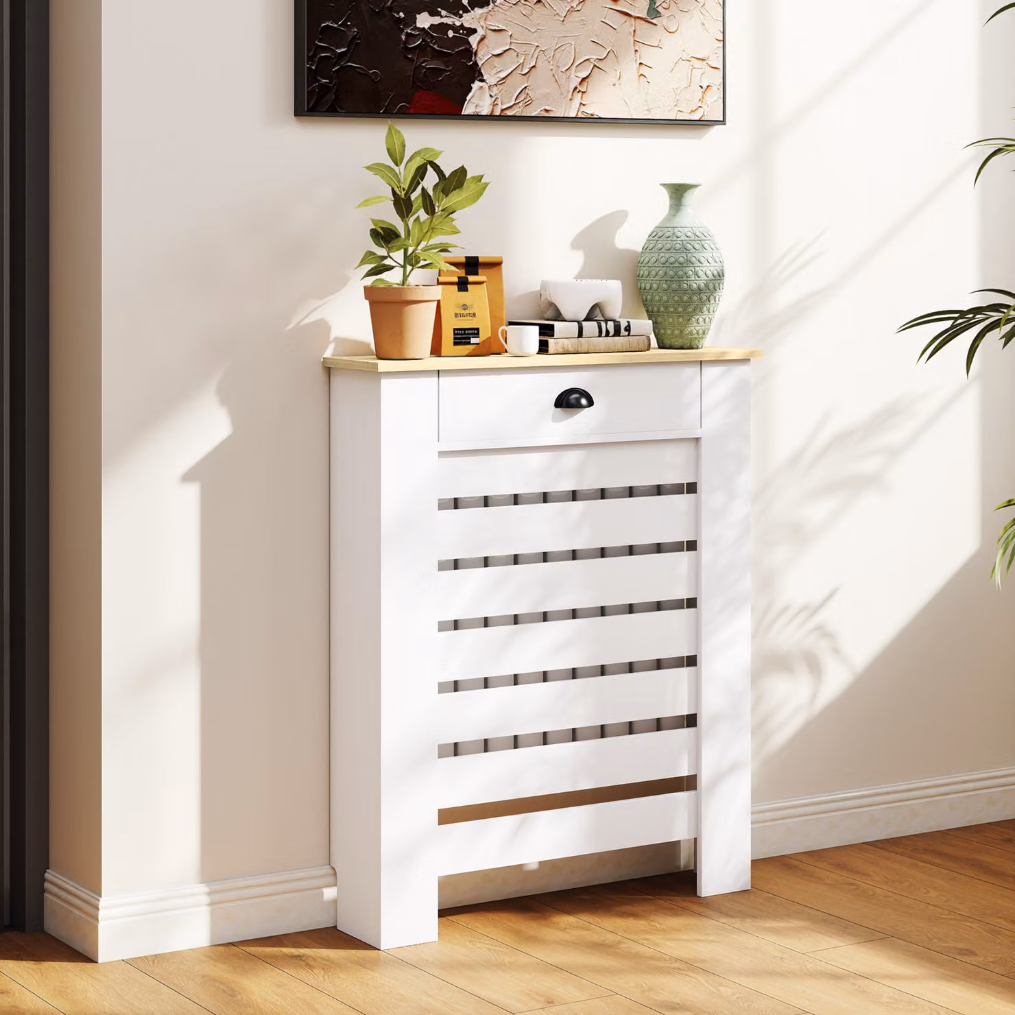HOMCOM Radiator Cover with Drawer, White, H 95.5 x W 78 cm – 2