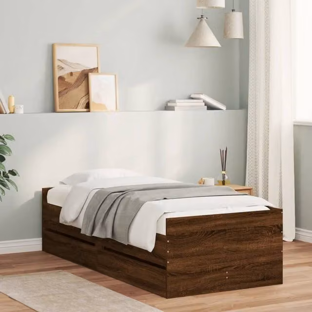 Berkfield Home Small Single Bed Frame in Brown Oak, W: 75 cm, L: 190 cm