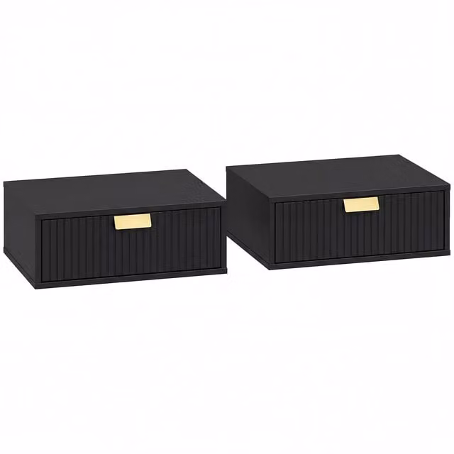 HOMCOM Set of 2 Modern Floating Nightstands, Wall Mounted Bedside Tables with Wave Drawers in Black