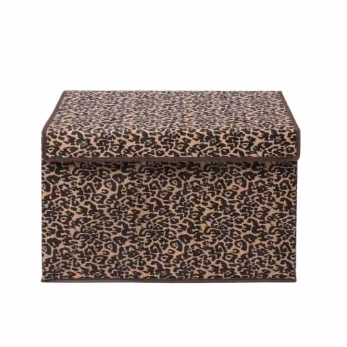 OHS Brown Leopard Print Foldable Fabric Storage Box with Lid and Handles, W/D/H: 37.0 x 37.0 x 64.0 cm – 1