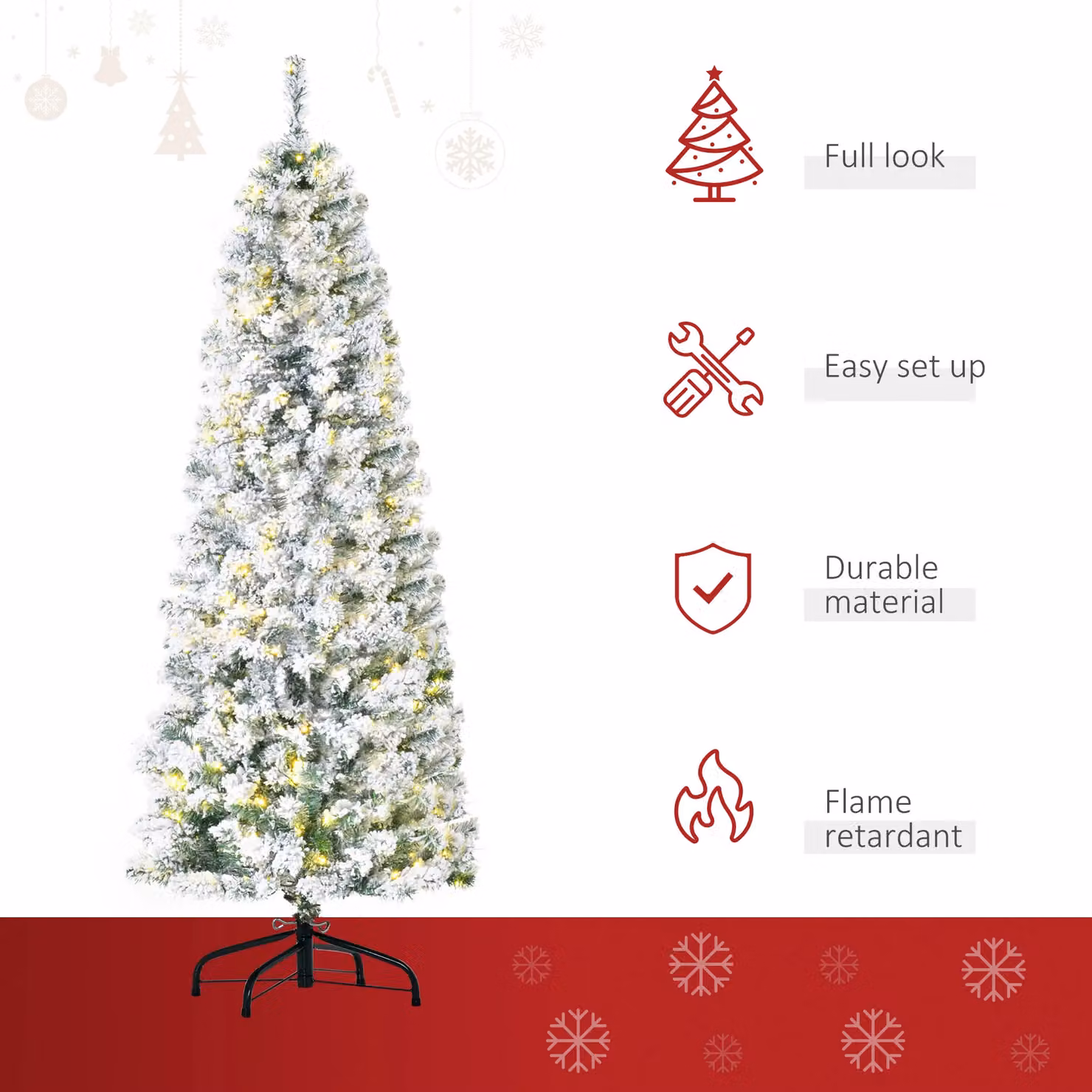 HOMCOM 6ft Snow Flocked Christmas Tree with Warm White LED Lights in Green – 3