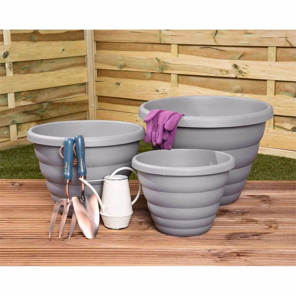 Nordara Set of 4 Beehive Planters in Grey Concrete Style, Diameter: 40 cm – 2