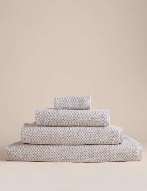 M&S Pure Cotton Rice Weave Bath Towel in Beige