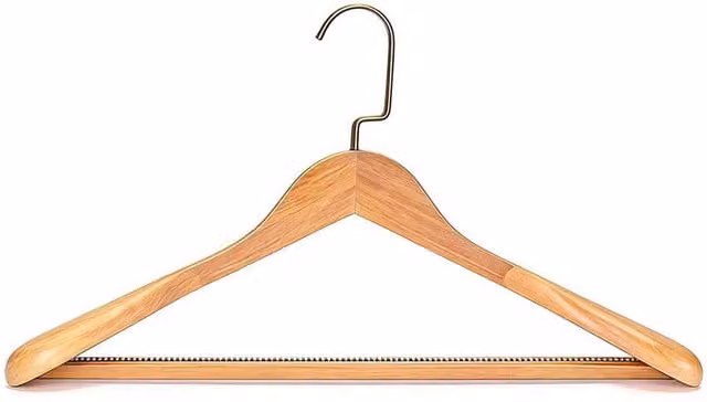 Spetlek 10 Pack Natural Wooden Non-Slip Coat Hangers with Contoured Shoulders and Swivel Hook in Beige, W: 100 cm, D: 15 cm – 1