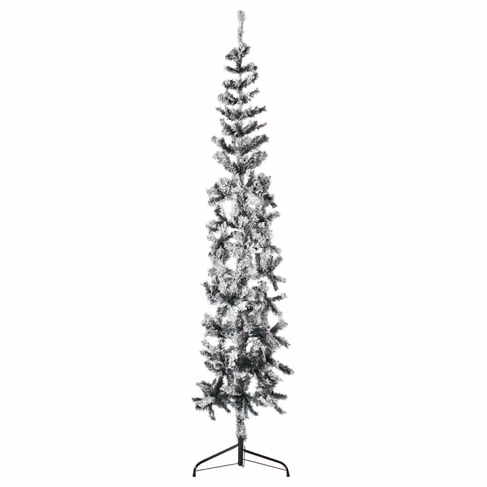 Berkfield Home Slim Artificial Flocked Snow Christmas Tree in Green and White, Height: 240 cm – 2