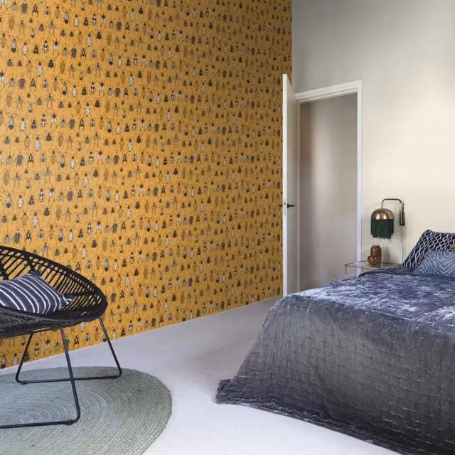 Rasch Bugs Life Abstract Animal Vinyl Wallpaper in Yellow