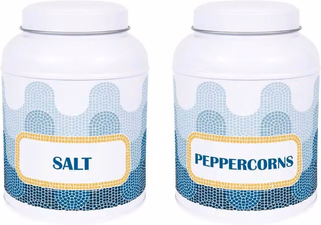 Purely Home Mosaic Waves Salt and Peppercorn Canisters in Blue and White Ceramic