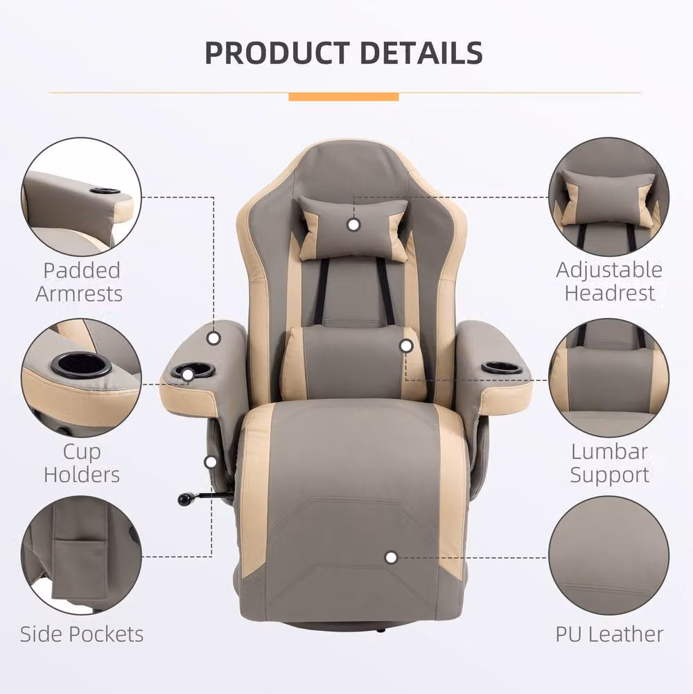 STILVORA Grey Synthetic Leather Recliner Armchair with Integrated Footrest, Cup Holder and Swivel Function – 4