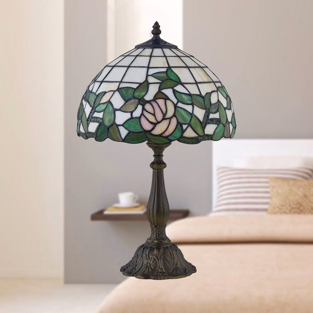 First Choice Lighting Trent Tiffany Floral Table Lamp in Bronze and Multicolour, Height: 47 cm – 3