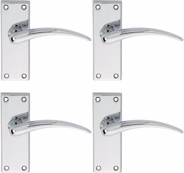 Loops 4 Pairs Slim Arched Door Handles with Latch Backplate, Polished Chrome, W: 15.0 cm, H: 4.3 cm