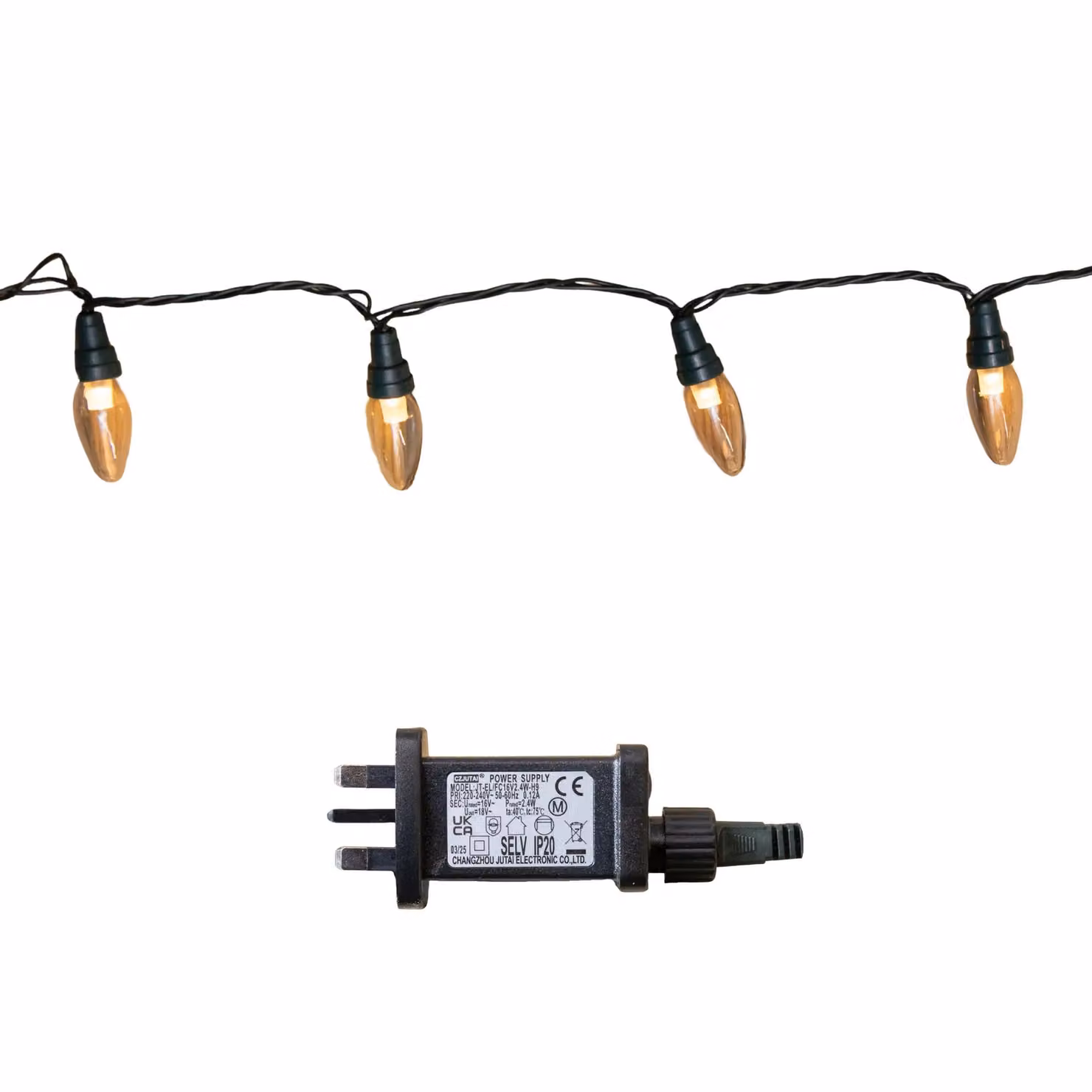 Samuel Alexander 11.9m LED Multi-Action Christmas String Lights with 120 Warm White C6 Bulbs in Beige – 2