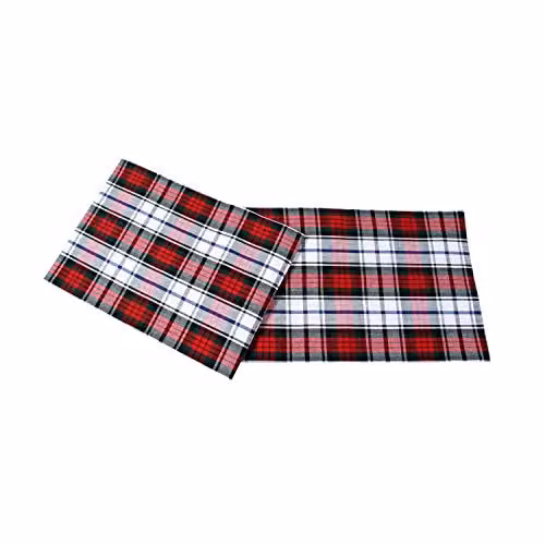 Homescapes Christmas Macduff Tartan Check Cotton Placemats, Pack of 2, Red, White and Green – 1