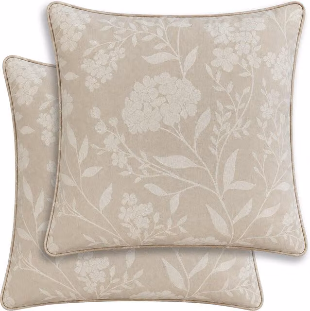 Enhanced Living Cuba Floral Pair of Square Cushion Covers, Cases Only, Beige, Sand, Pink and White, W/D/H: 43 x 43 x 43 cm