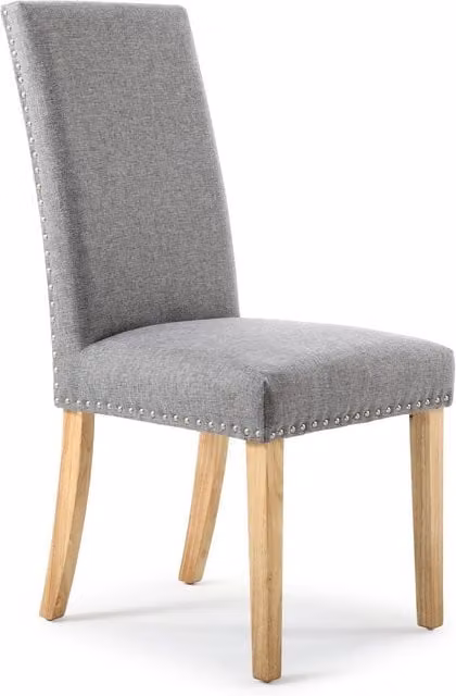 Shankar Pair of Classic Fabric Dining Chairs in Silver Grey with Rubberwood Legs