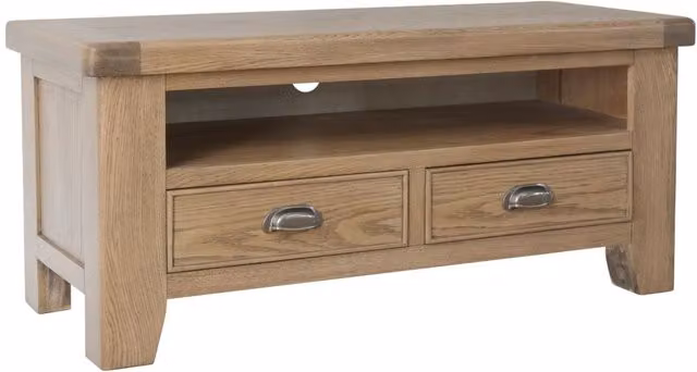 Home Source Holcombe Ready Assembled Oak 2 Drawer TV Stand in Brown