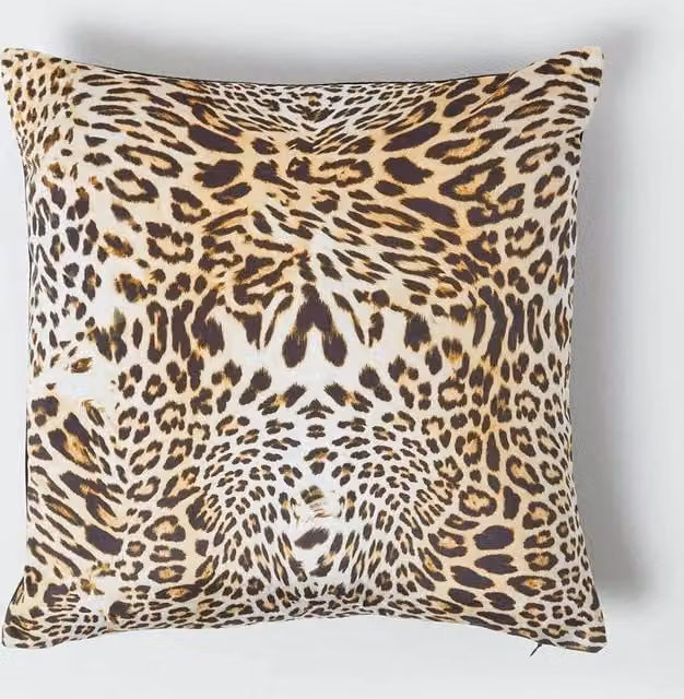 Homescapes Leopard Print Velvet Cushion in Gold and Black, W/D/H: 46 x 46 x 46 cm