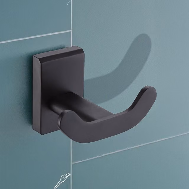 Showerdrape Unity Matt Black Stainless Steel Wall Mounted Double Robe Hook – 1