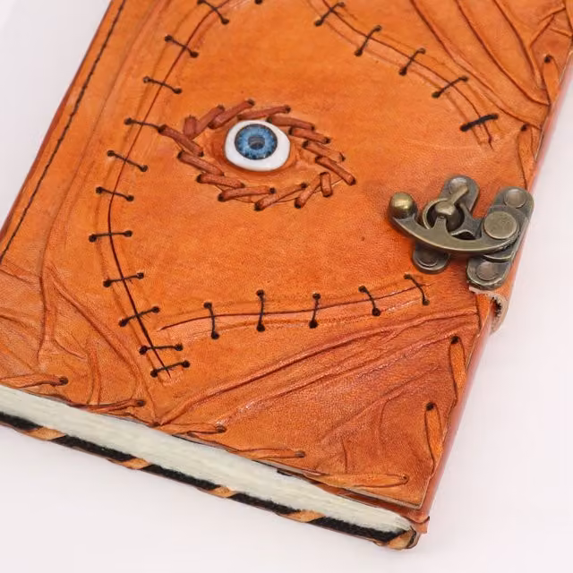 KDMK Evil Eye Hardcover Journal with Faux Leather Cover and Deckle Edge Paper in Brown