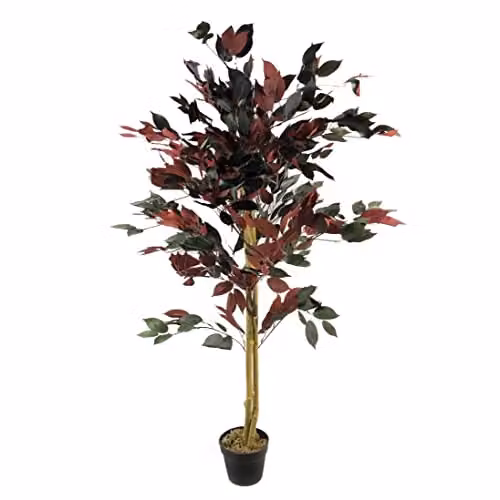 Leaf Extra Large Artificial Ficus Tree in Green, Red and Yellow, Height: 120 cm