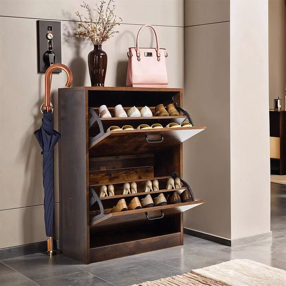 KORVIXA Modern Wooden Shoe Storage Cabinet in Brown, W: 100 cm, H: 83.5 cm, D: 10 cm – 4