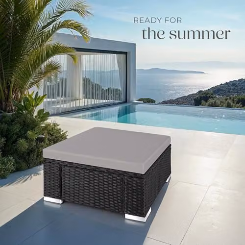 tectake Bitonto Rattan Footstool in Black and Grey – 8