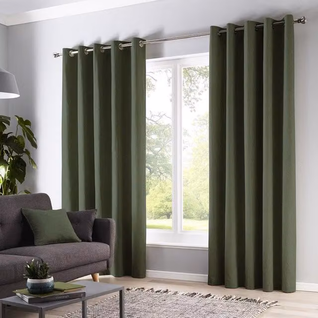 Fusion Sorbonne 100% Cotton Light Filtering Plain Dyed Eyelet Curtains in Bottle Green, Width: 229 cm, Drop: 229 cm