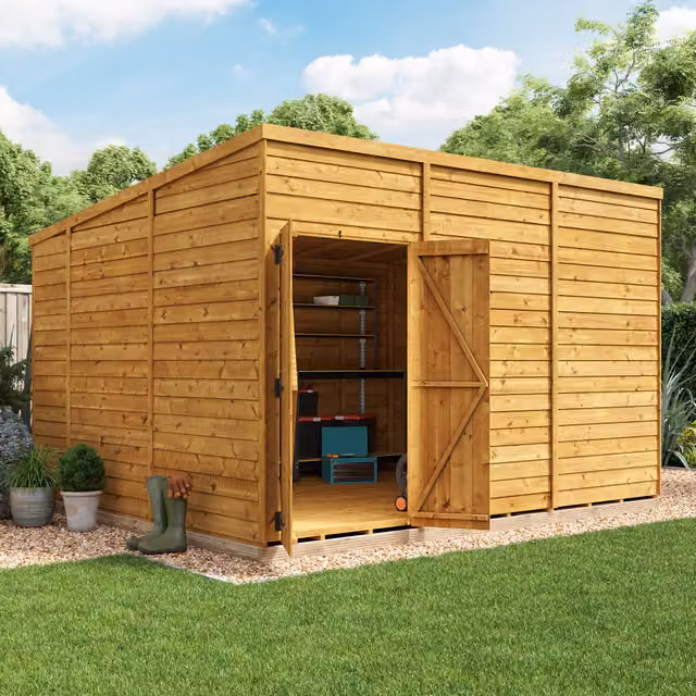 BillyOh Switch Overlap Pent Wooden Shed in Brown with Double Doors and Floor