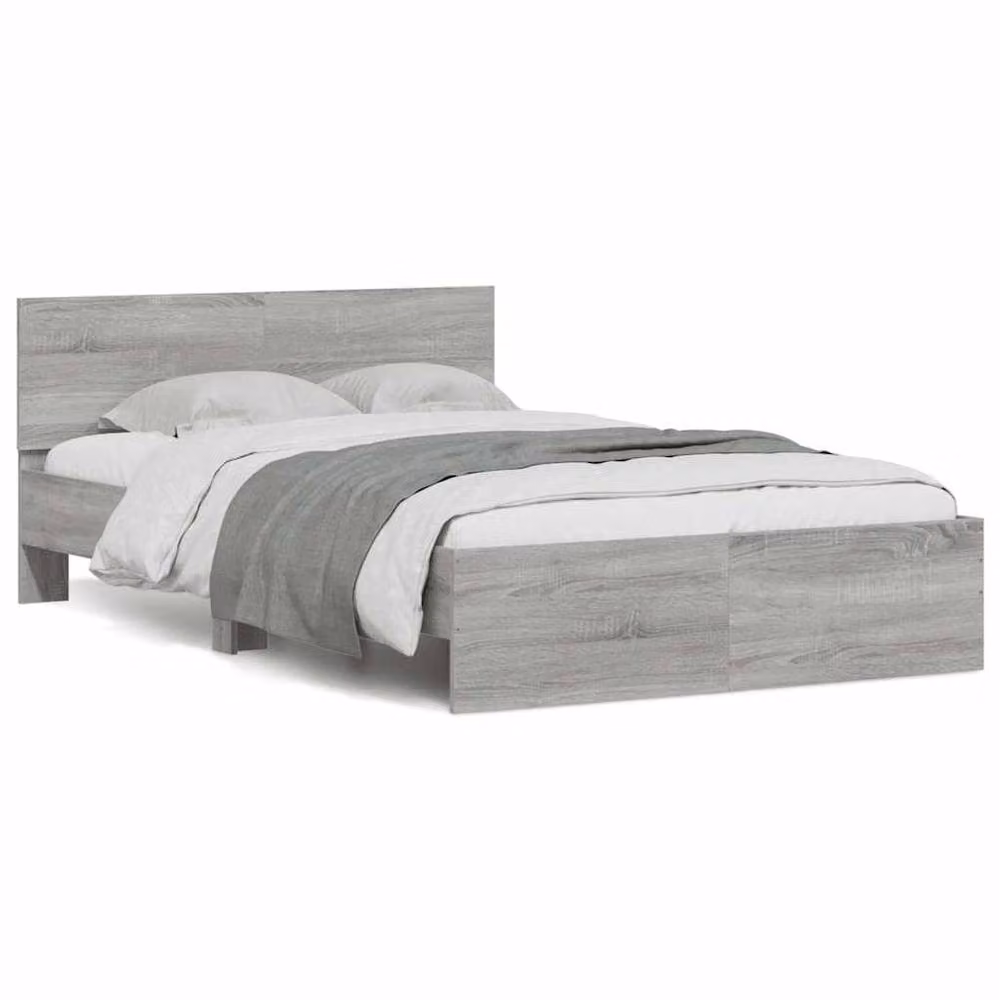 Berkfield Home Small Double Bed Frame with Headboard, LED Under-Bed Lighting and USB Charging Port, Grey Sonoma, W/D/H: 120 x 190 cm – 2