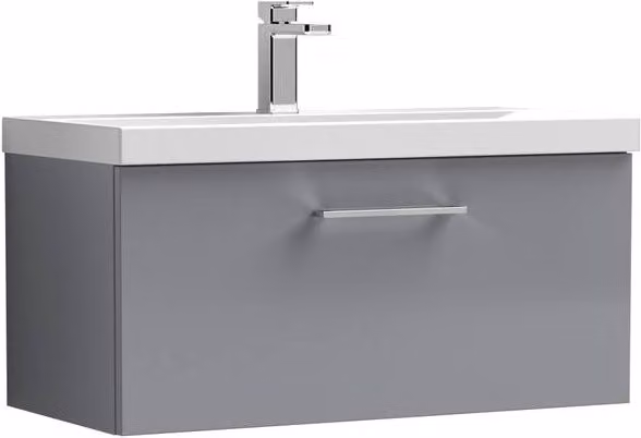Balterley Wall Hung Bathroom Vanity Unit with 1 Soft Close Drawer, Satin Grey, Width: 80 cm