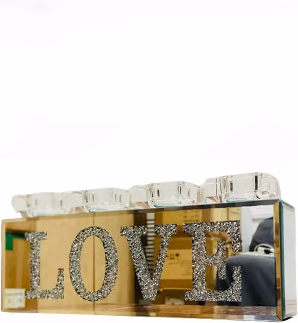 Comfort You Silver Heart Crystal Diamond Love Mirror Tealight Candle Holder